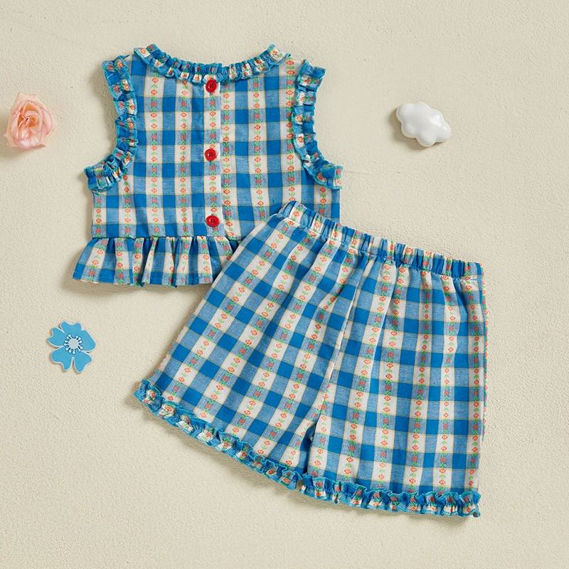 Adorabile completo estivo per bambina Top senza maniche con volant rosa a pois e pantaloncini con fiocco Set da 2 pezzi per bambino