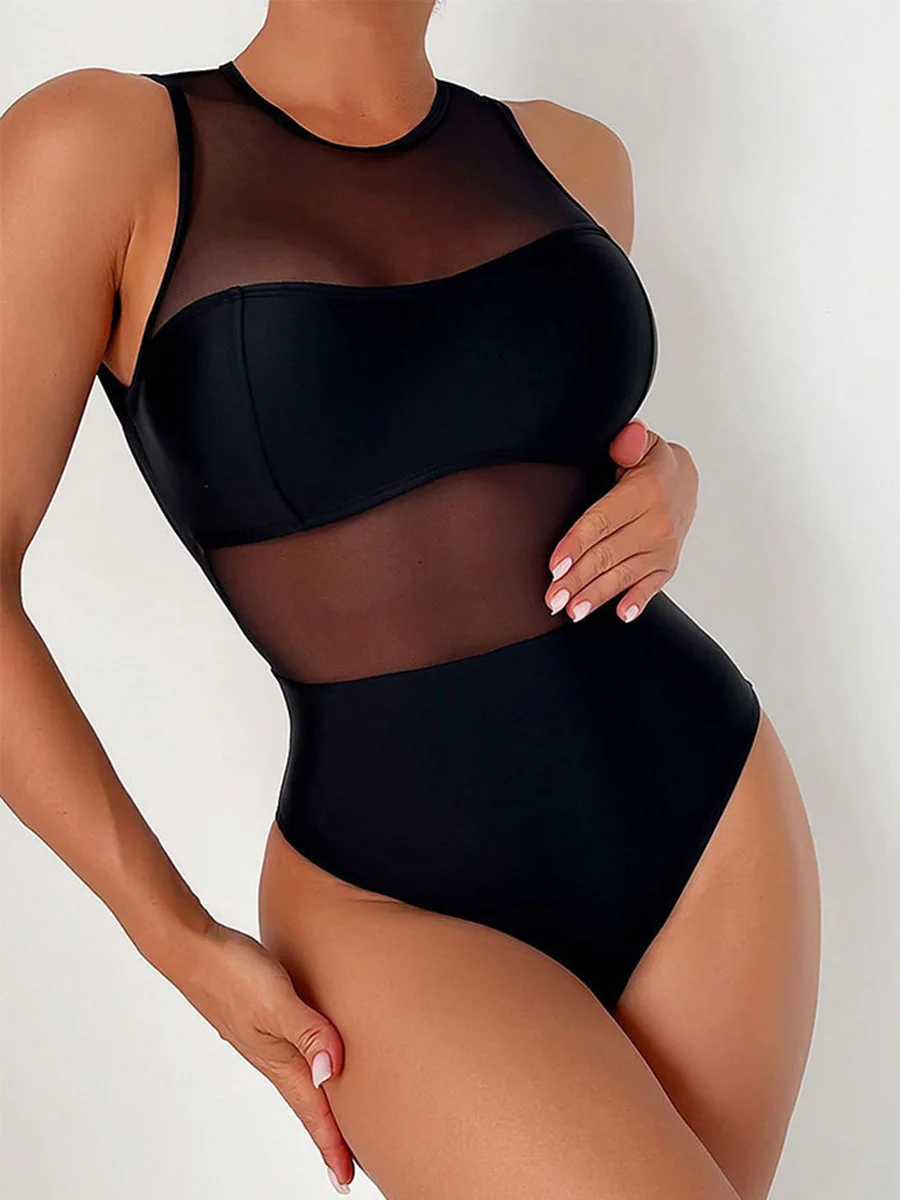 

Sexy See Through Black Mesh Sheer Women Swimwear One Piece Swimsuit Female Monokini Backless Bathing Suit Swim Beach Wear Lady