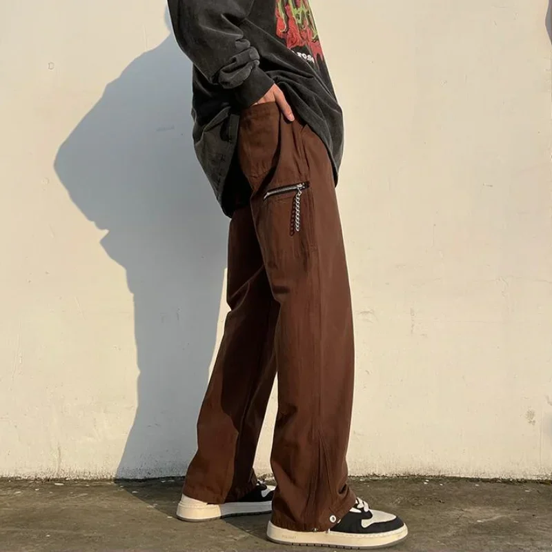 Cargo Pants For Men Brown Autumn Straight Trousers Man Aesthetic Big Size Korean Style With 2025 New In Cheapest Regular Fit