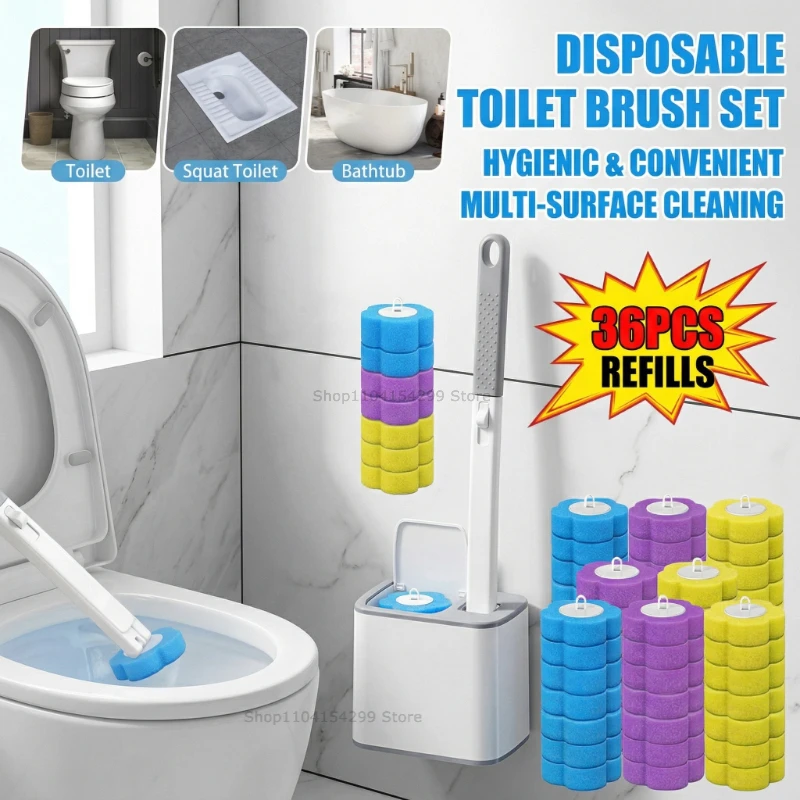 Disposable Toilet Brush Replacement Head Cleaning Kit Lengthened Handle Auto Lid Opening Toilet Bowl Cleaner Kit for Bathroom