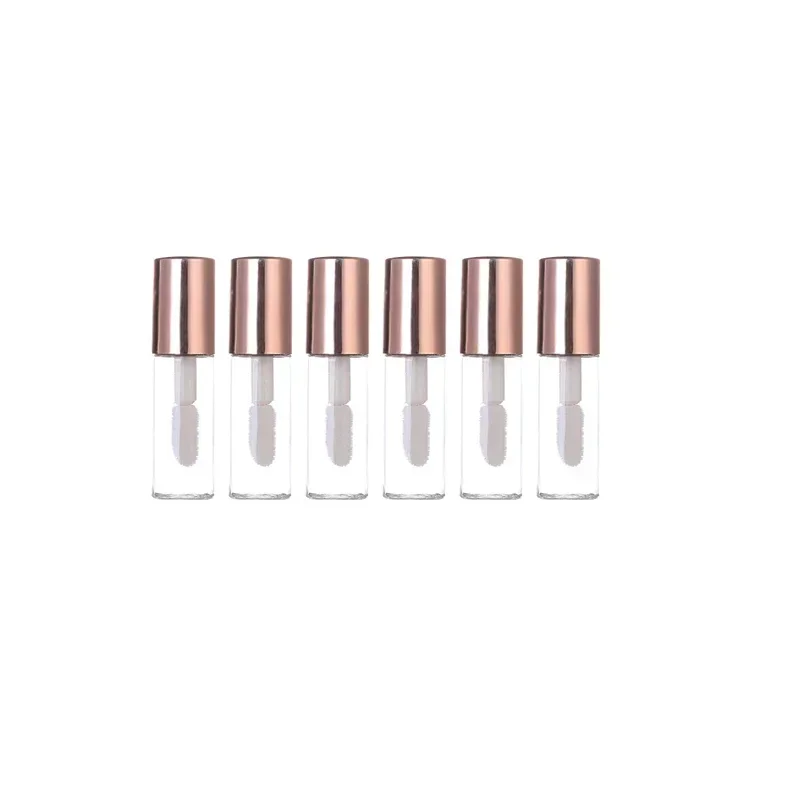 Transparente PE Lip Gloss Tubes, tubo de plástico Lip Balm, batom Mini amostra recipiente cosmético, ouro rosa, 50pcs, 2ml