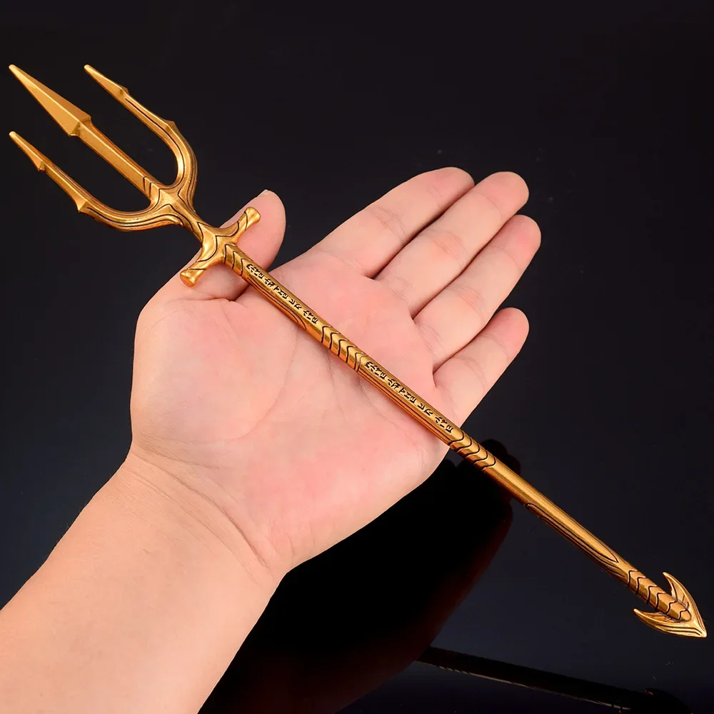 30 cm Film Dominante Sea Power Randapparatuur Gouden Trident Metalen Model met Runen Collectible Poseidon Speelgoed Cosplay Prop Home Decor