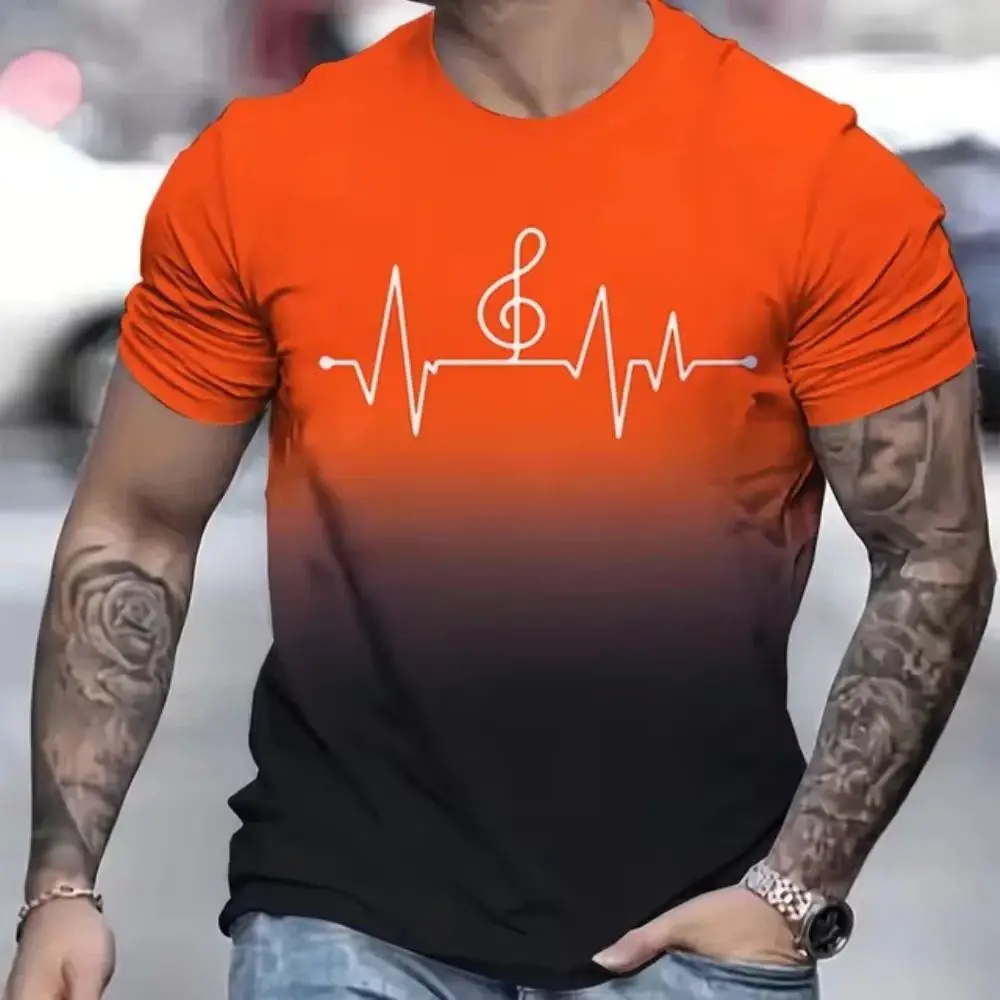 Summer Men's Simple Everyday Casual Ripple Pattern 3d Printed Round Neck Fashion Street Personality Plus Size Breathable Top