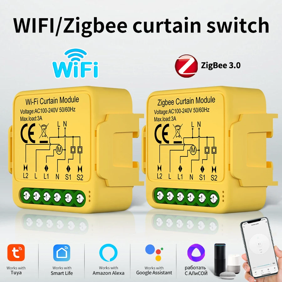 Tuya WiFi Zigbee Smart Curtain Switch Module Blinds Roller Shutter Electric Motor Smart Life Voice Control For Alexa Google Home