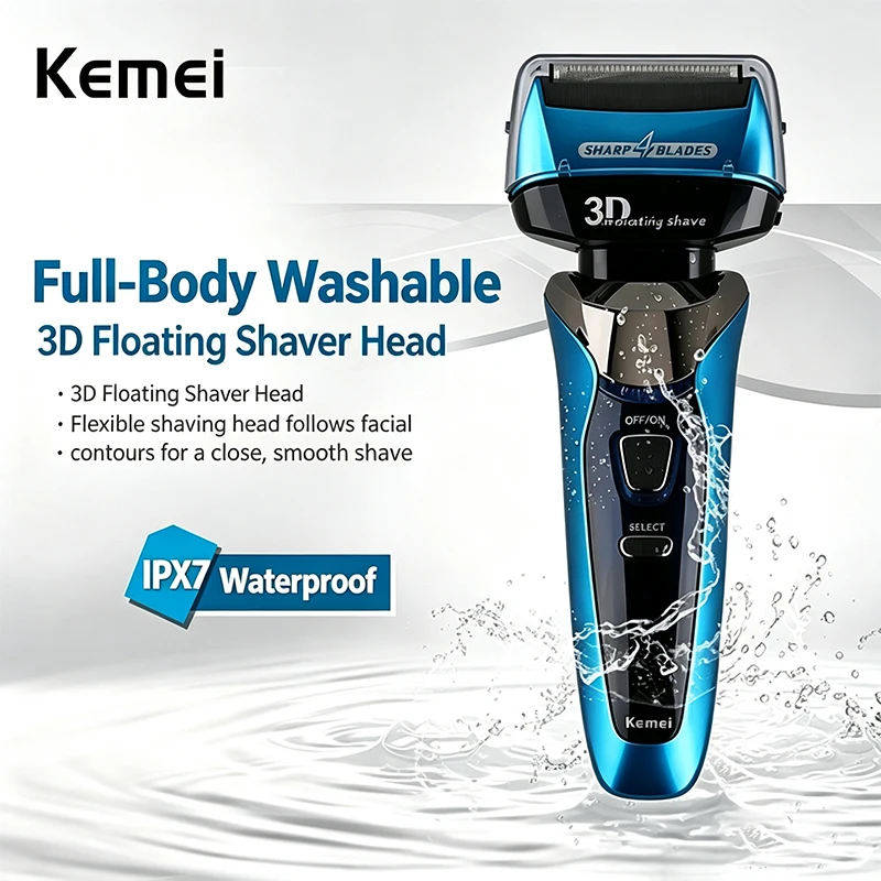 Kemei KM-8150Z Electric Shaver Face Washable Beard Foil Electric Razor For Men Rechargeable Bald Heads Shaving Machine