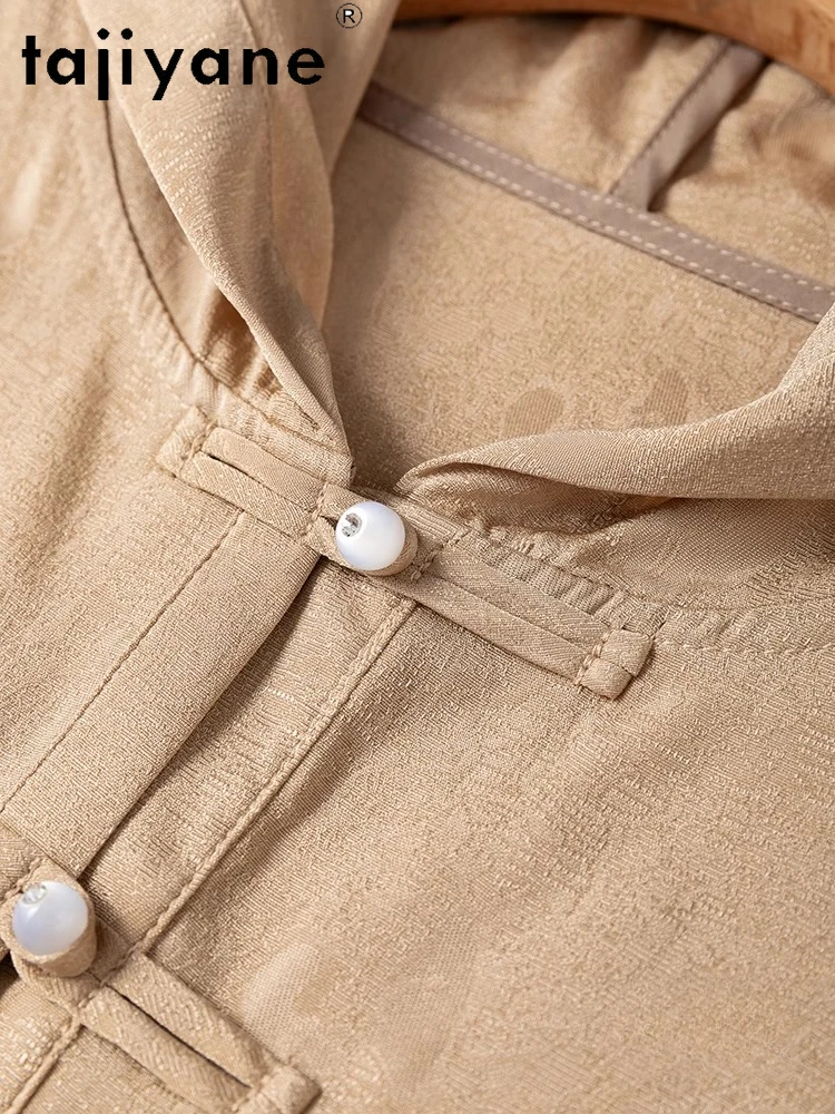 TAJIYANE 93% Real Mulberry Silk Blouse Elegant Jacquard Shirts Woman with Hood 21MM Loose Blouses Spring Summer Clothes Блузка