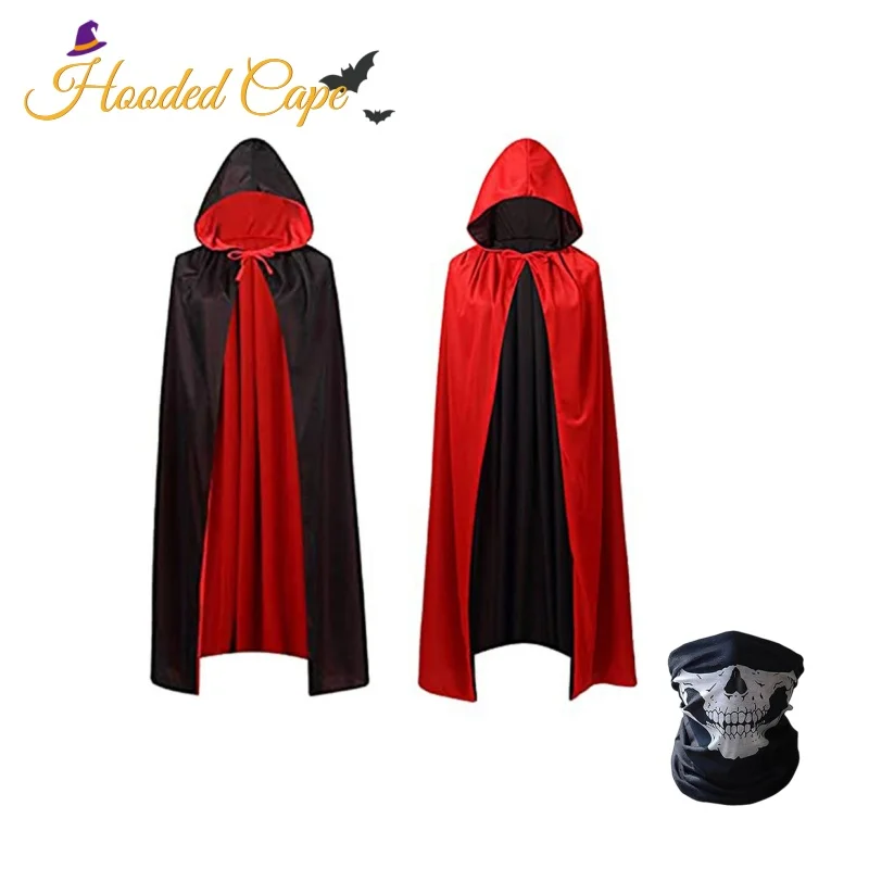 

Adult Unisex Long Hooded Cape Black Red Halloween Costume Dress Coat On Hand Cloak For All Seasons