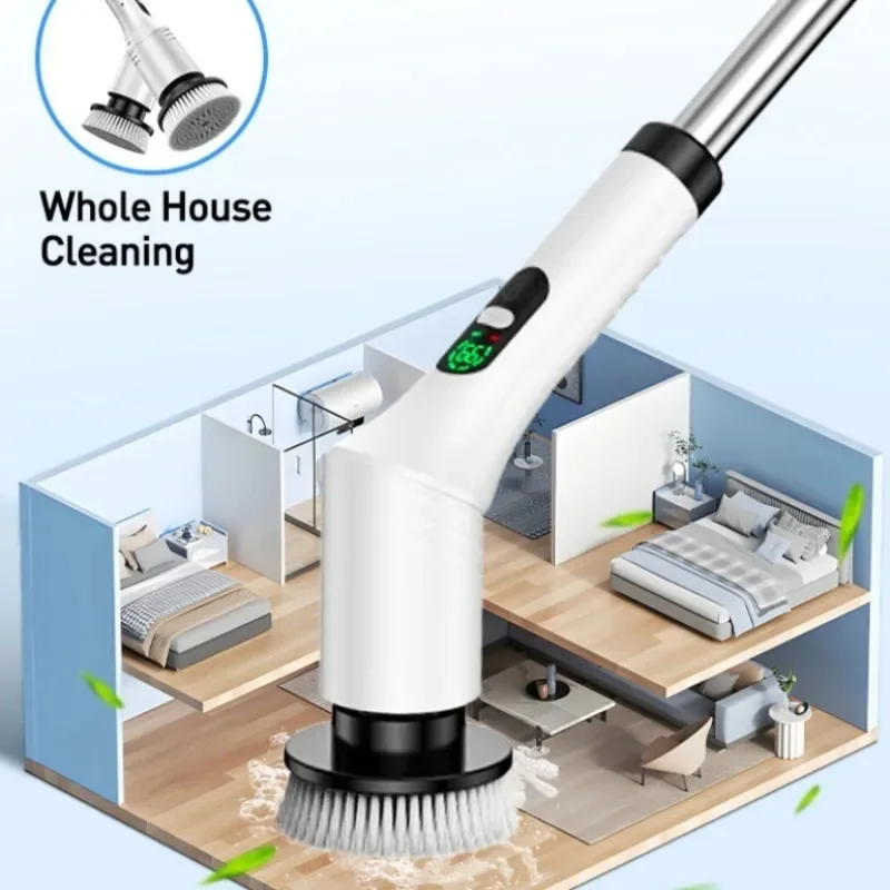 Multi-Purpose 9 in 1 Cordless Electric Power Scrubber Bathroom 8 Scrub Brush with Adjustable Extension Handle Shower Scrubber - Detail Angle #02