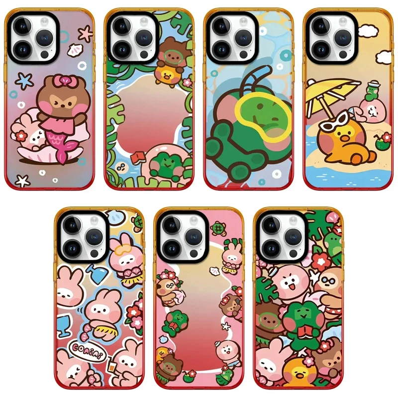 

2.5 Acrylic Peach Gradient Border Cartoon Summer Diving iPhone 12 13 15 14 Pro Max Protective Case, Fits iPhone 15 Pro Max
