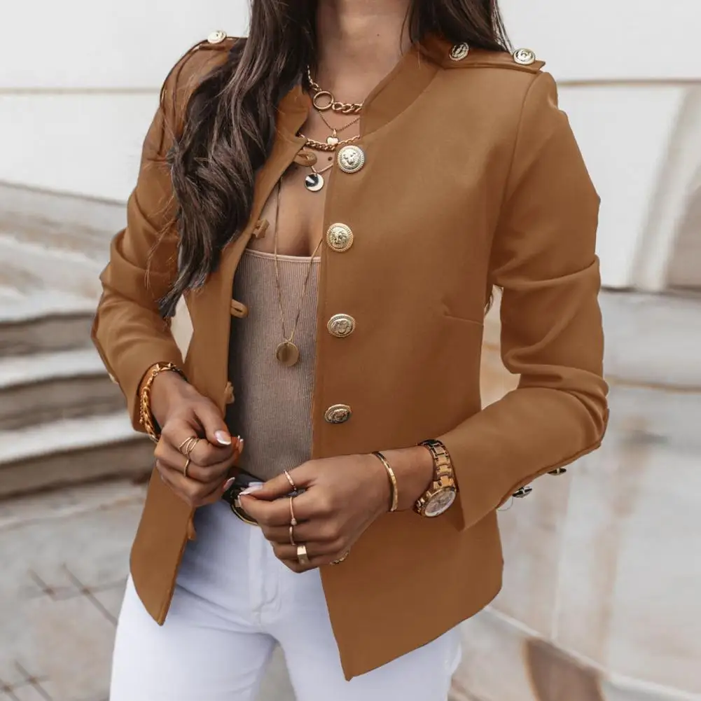 New Fashion Suit Jackets Elegant Women's Long Sleeve Single Breasted Suit Simple Stand Neck Casual Solid Color Coats