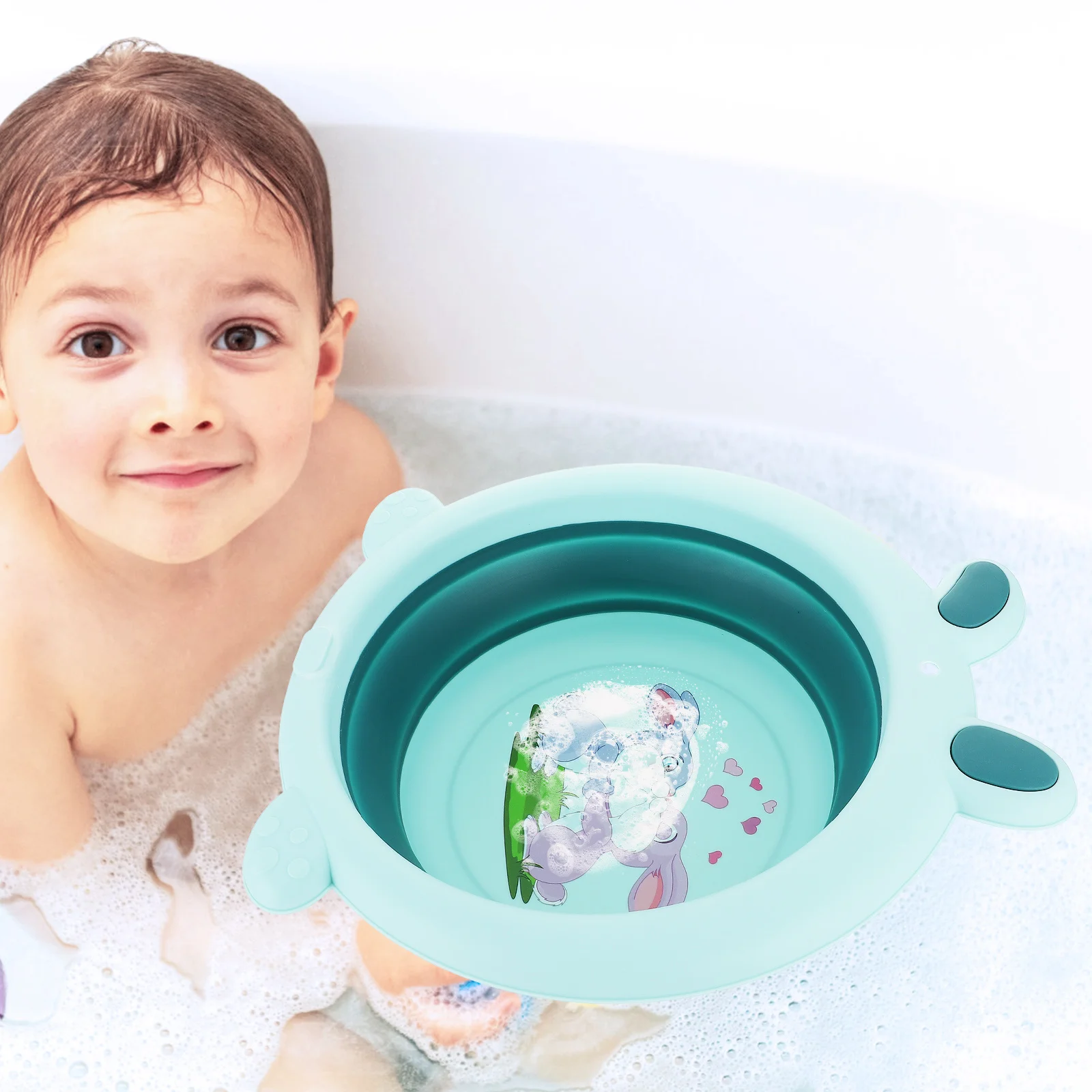 حوض غسيل الطفل القابل للطي تصميم أرنب صغير حوض محمول قابل للطي للسفر في الهواء الطلق للأطفال أداة تنظيف الوجه واليدين والقدمين