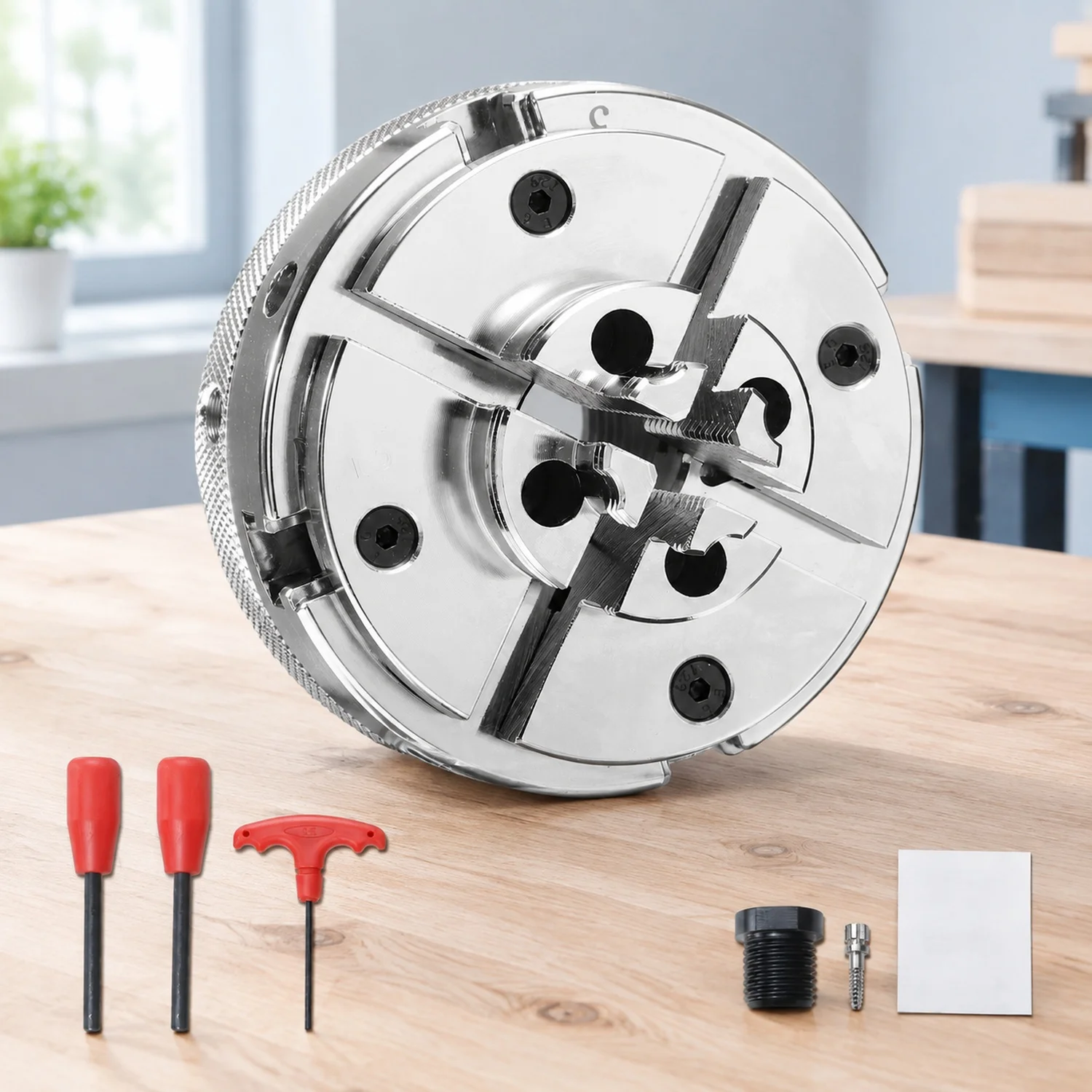 4 Inch Wood Lathe Chuck, 4-Jaw, Self-Centering Turning Set with 1