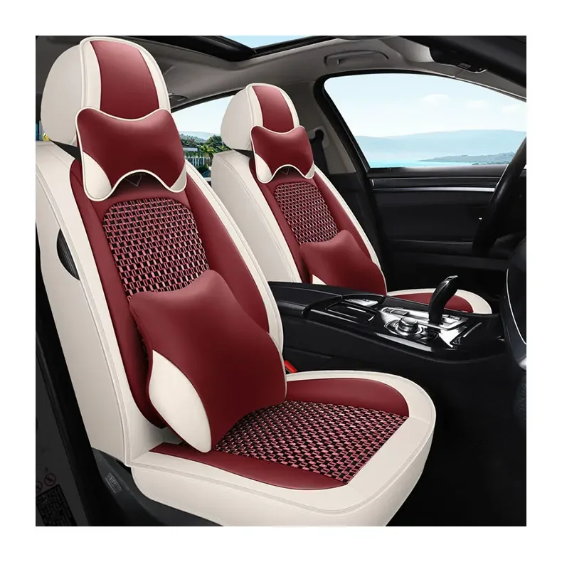 4 Pc Car Accessories Wellfit Synthetic Wholesale Ventilated Cooling Custom Design Universal Full Set Luxury Leather Car Seat Cov