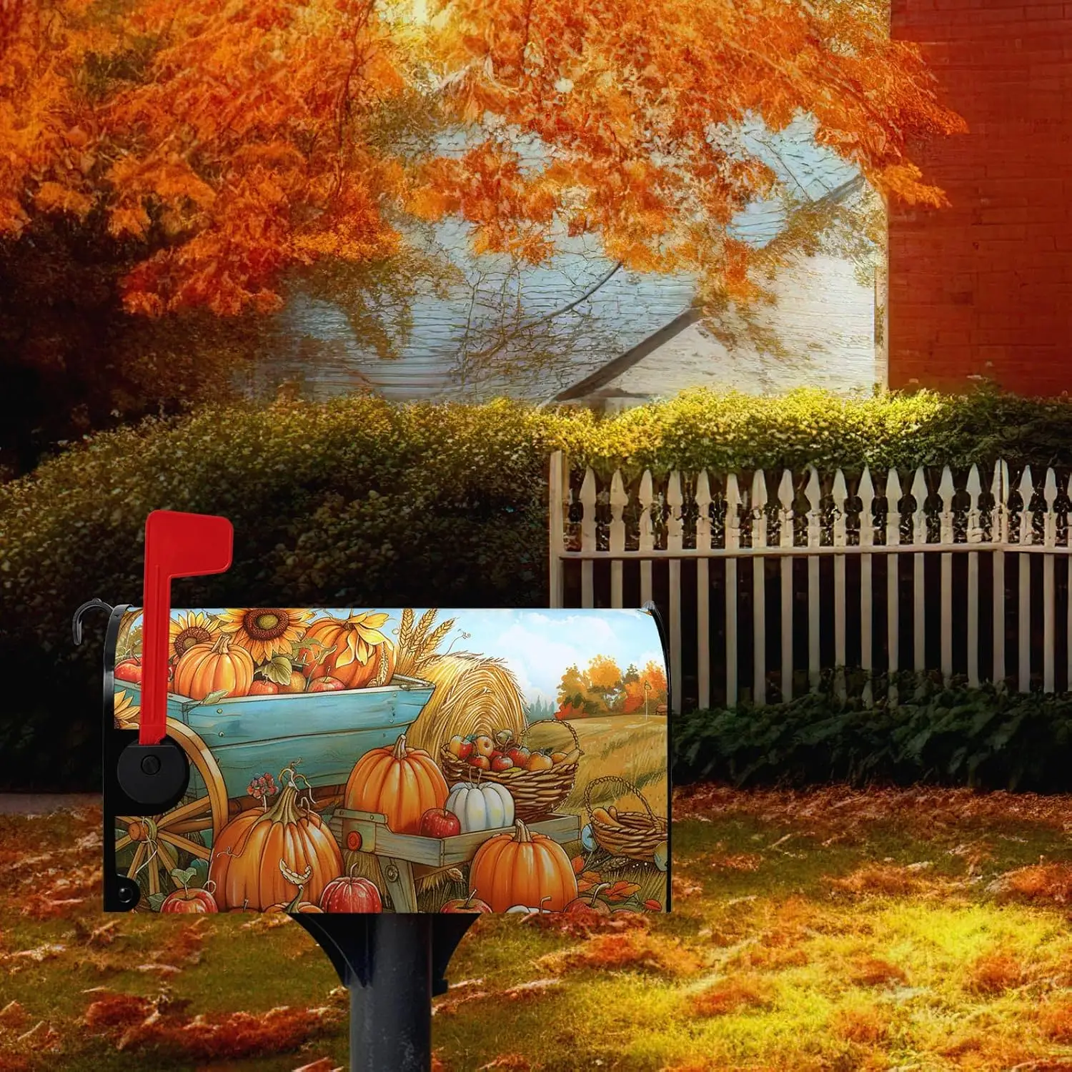 Fall Pumpkins Mailbox Covers Magnetic Large Size 25.5 X 21 Inch Autumn Harvest Sunflower Mailbox Wraps Cover Farmhouse Seasonal