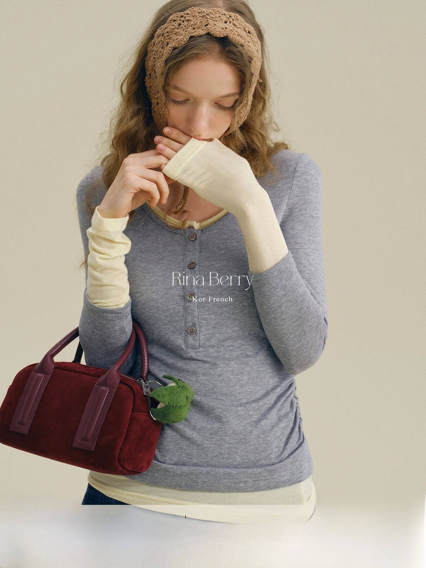 

Rina Berry Long Sve Dstring Fake Two-Piece Slim Fit Yellow Patchwork ey Early Autumn Soft Versatile Design Sense Mask...