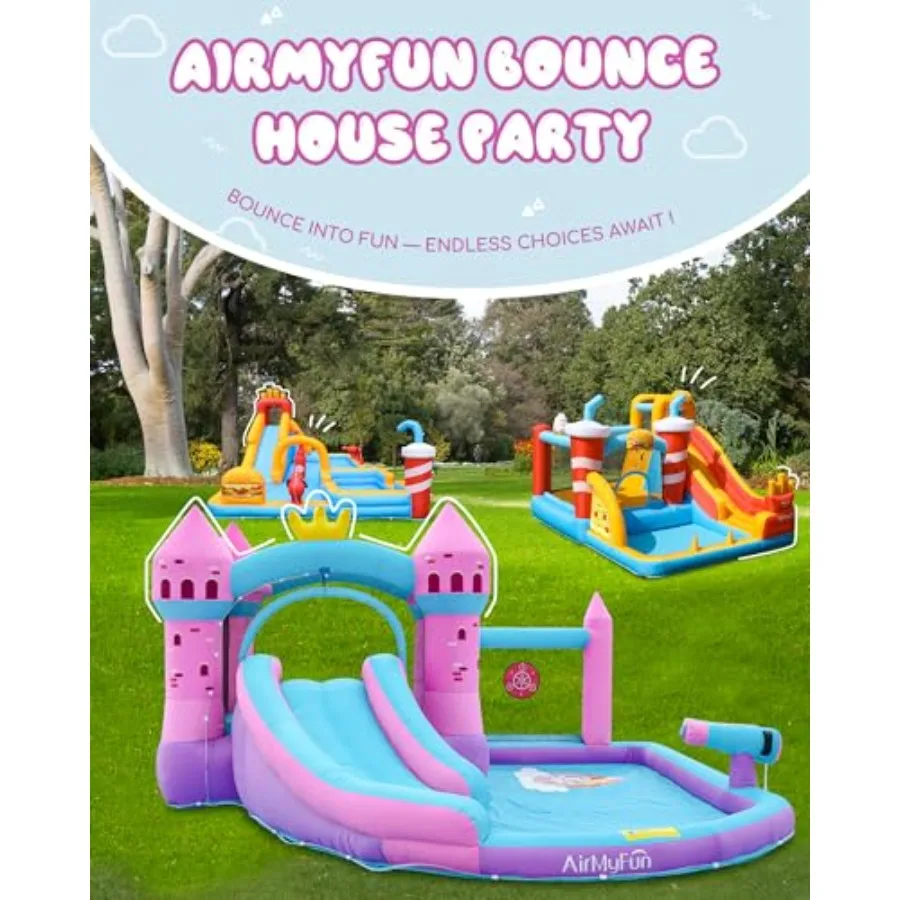 Backyard inflatable waterslide bounce house for kids 3-12 pink PVC material wet/dry use splash pool included sturdy outdoor bou view 3