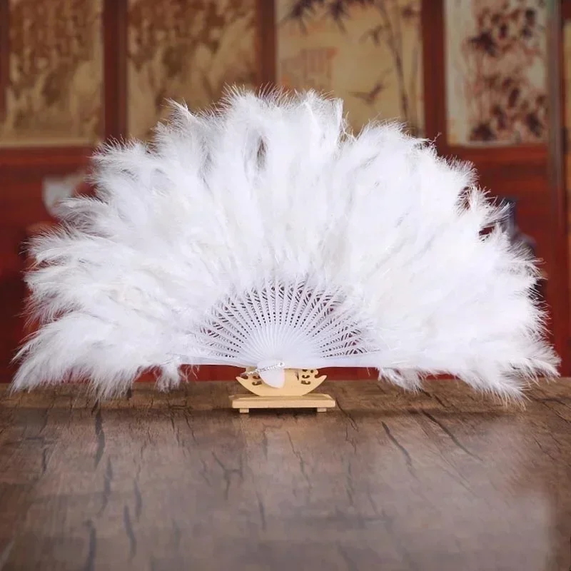 1pcs Soft Fluffy Lady Burlesque Wedding Hand Fancy Dress Costume Dance Feather Fan Chinese Fan Folding Fan