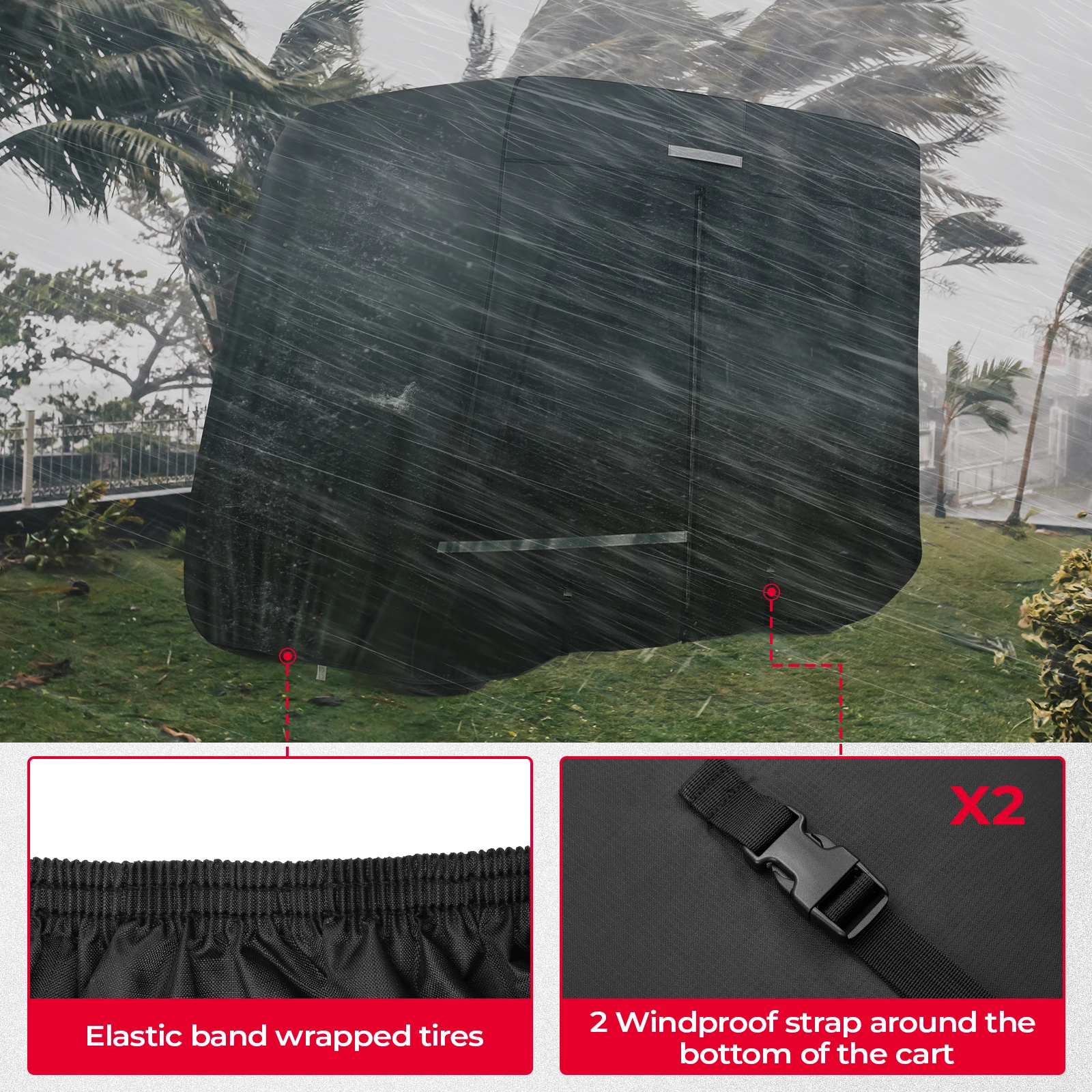 600D 2/4 Passengers Waterproof Dustproof Windproof Heavy Duty Golf Cart Cover For EZGO Club Car Drive Black Rain Cover