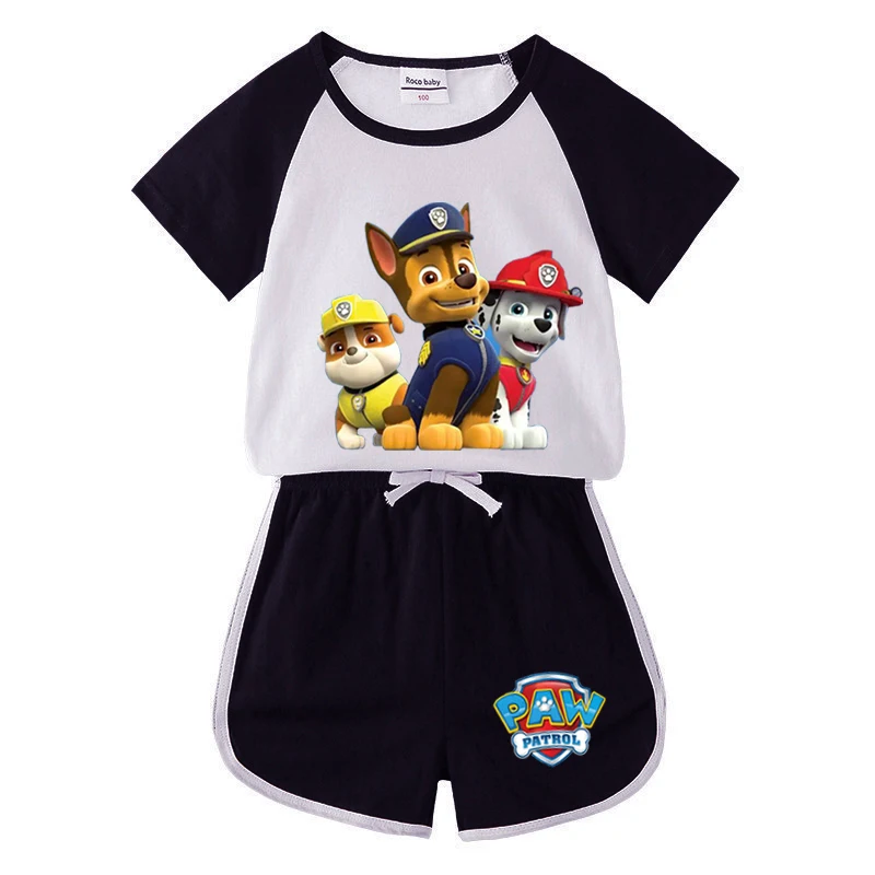 Conjunto de dibujos animados para niños y niñas, ropa con estampado de la patrulla canina, camiseta y pantalones cortos, chándal de manga corta