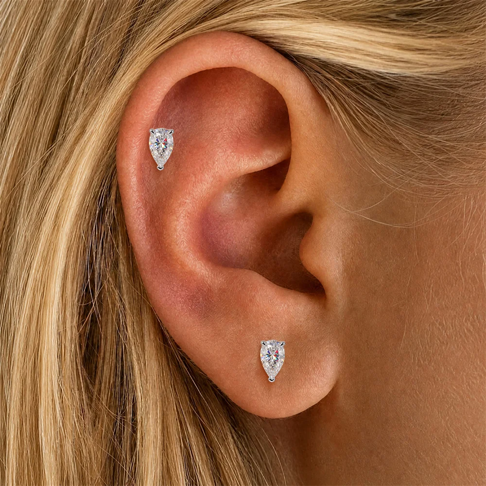 AIDE 925 Sterling Silber Klassischer Moissanit-Ohrstecker mit flacher Rückseite für Damen, 1 Karat, geometrische Form, Hochzeitsschmuck – Detail 5