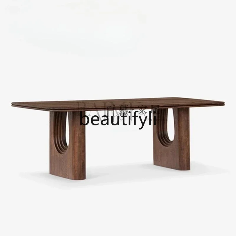 

Medieval wabi-sabi wind walnut solid wood rectangular dining table artist home dining table