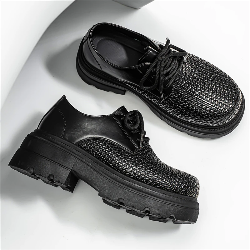 

Новые осенние удобные мужские туфли на толстой подошве, увеличивающие рост, кожаные туфли с большой головкой, универсальная повседневная обувь в британском стиле