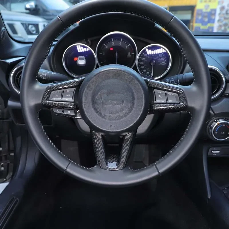 

For 16+ Mazda MX-5/Fiat 124/Abbas 124 Steering wheel button frame Steering wheel decorative frame True carbon fiber 1pcs