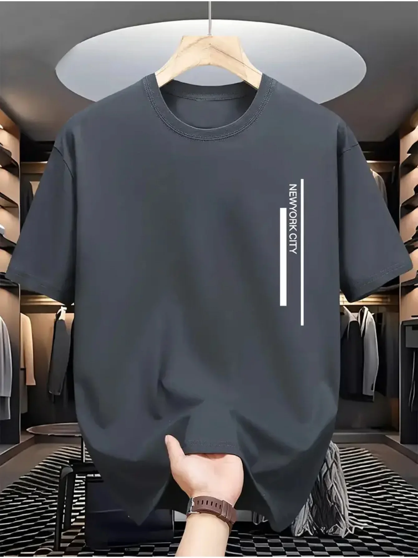 Minimalist Vertical New York City Line Letter Cotton T-shirt Men Women Simple Short Sleeve Unisex Casual Daily Streetwear Tops