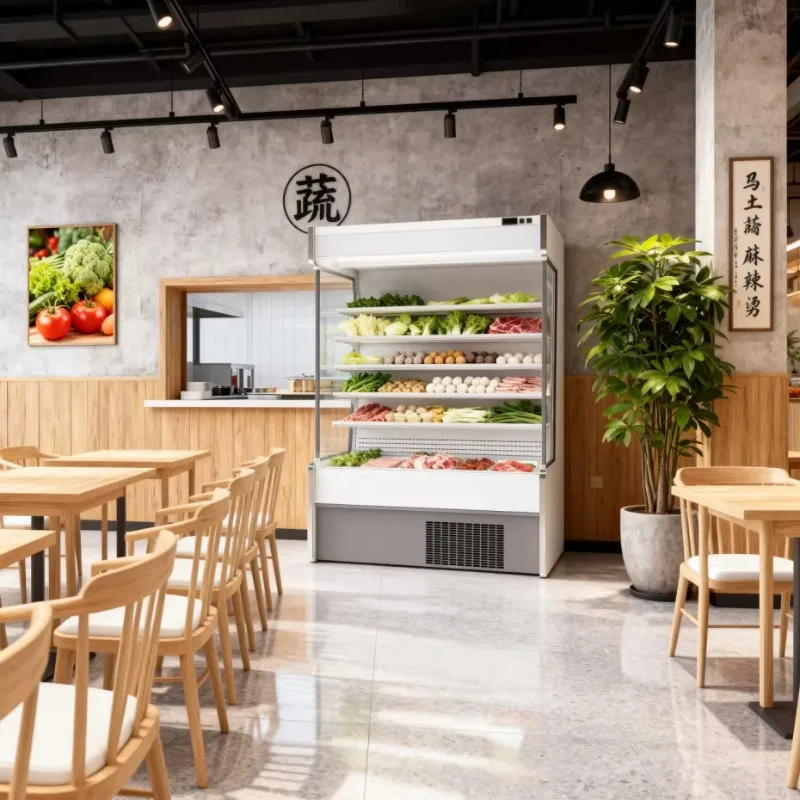 Sturdy Upright Air Curtain Display Cabinet Commercial Refrigerated Showcase for Retail Grocery Beverage Display