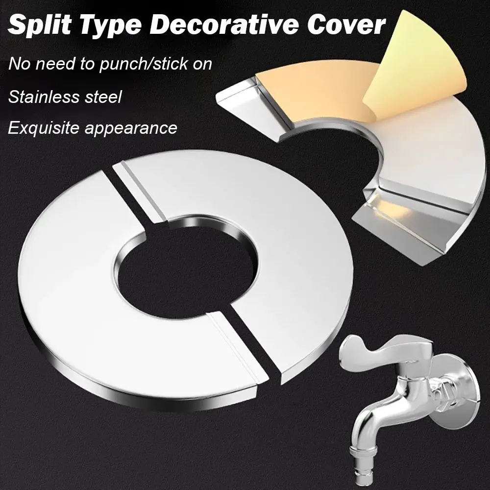 

Useful Self-Adhesive Shower Faucet Cover Stainless Steel Silver Pipe Wall Covers Flange Cover