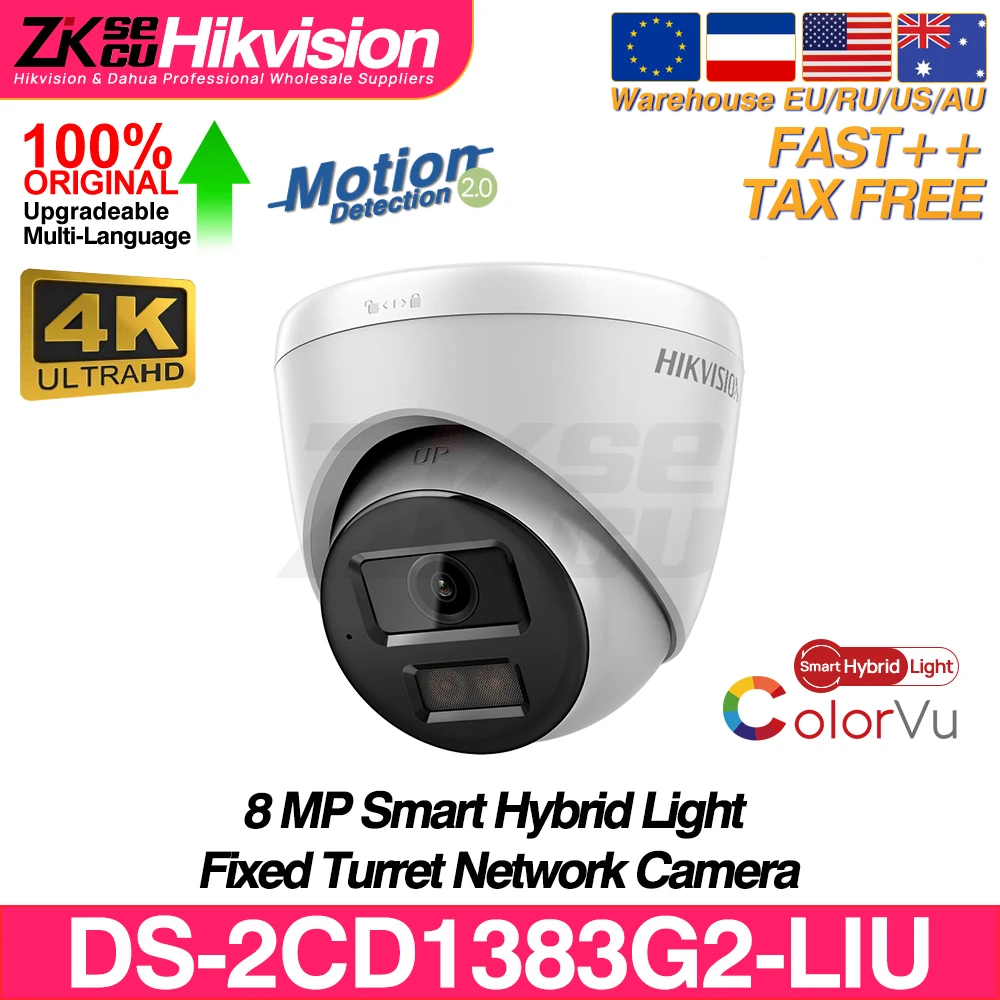 hikvision 8mp colorvu camera ip de luz hibrida inteligente ds2cd1383g2 liu md 20 human vehicle detect mic slot sd ip67 poe cctv ipc 01