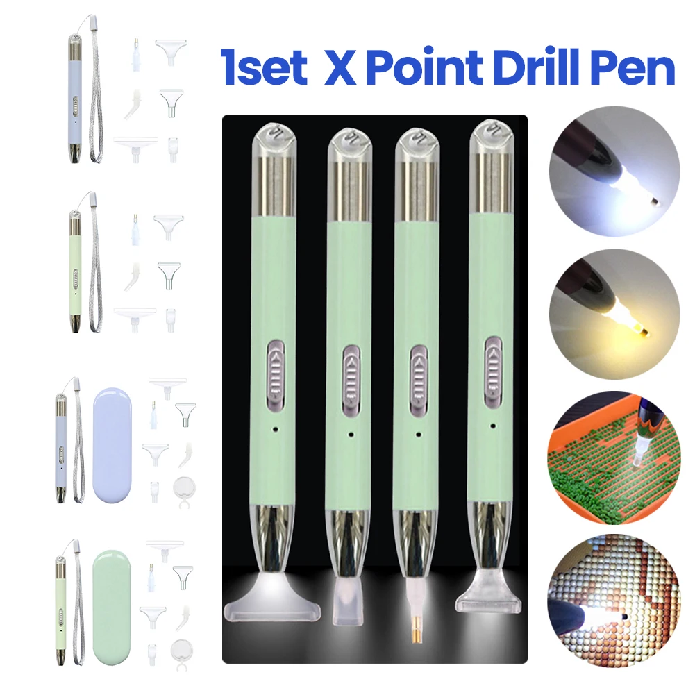 USB Rechargeable Point Drill Pen Set Professional DIY Diamond Painting Embroidery Diamond Drawing Luminous Drill Pen