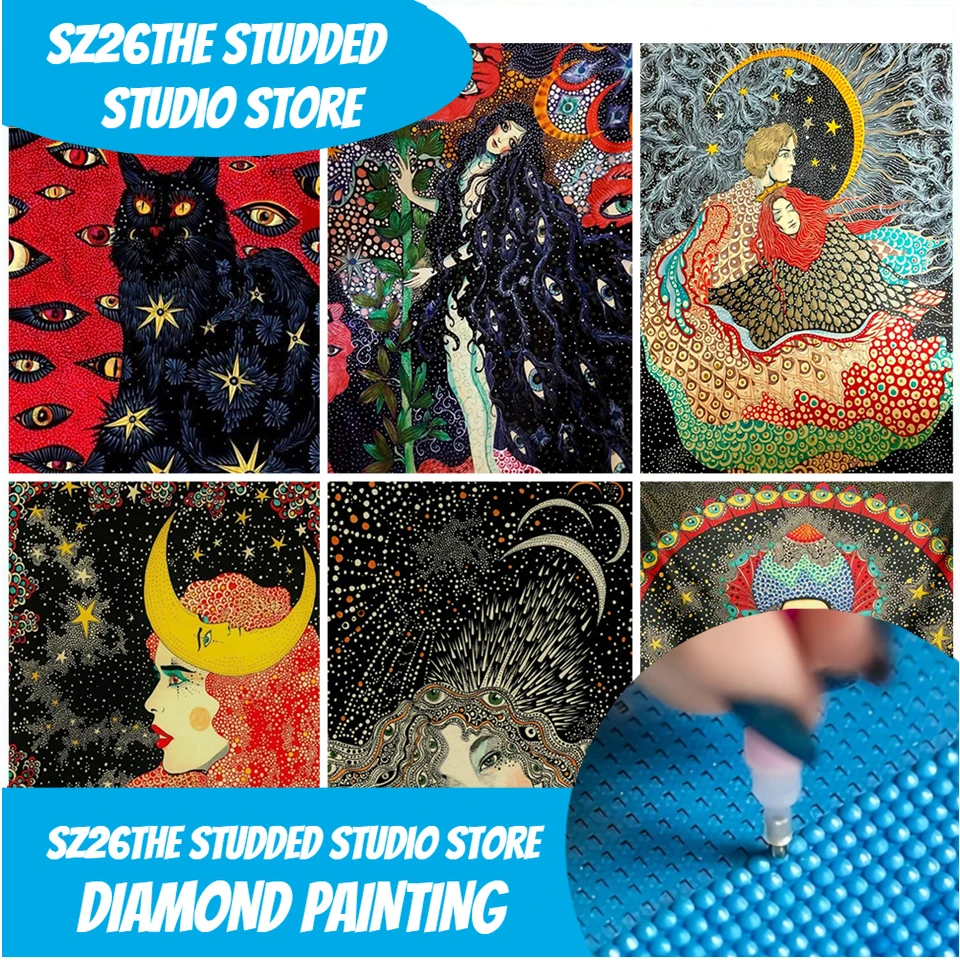 

Sz26Сшипый кот, алмазная живопись, психоделическая девушка, колдовство, 5D DIY, алмазная вышивка, хиппи, настенное искусство, эстетический декор
