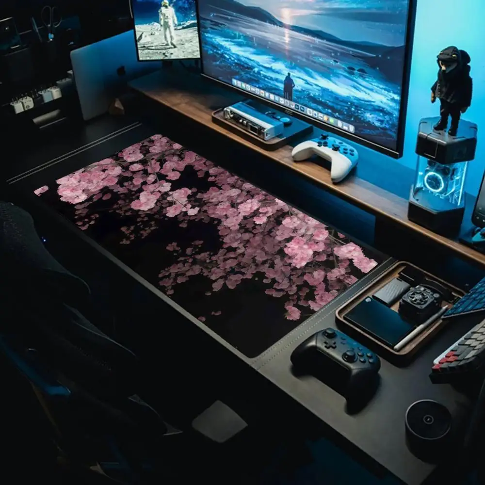 

Ночной вишневый коврик для мыши в стиле аниме, большой игровой коврик для мыши, игровой коврик для клавиатуры, резиновый нескользящий нижний коврик против морщин