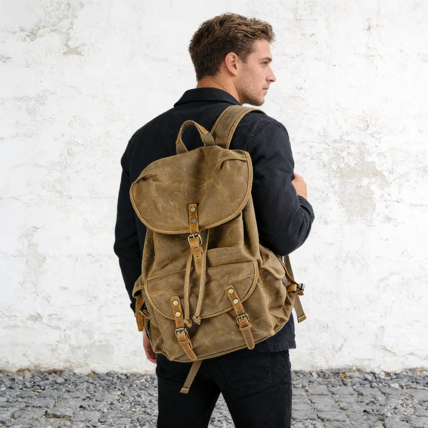 

Retro Casual Canvas Travel Backpack Large Capacity Outdoor Student Bookbag Computer Bag Men's Trendy Double Shoulder Bag