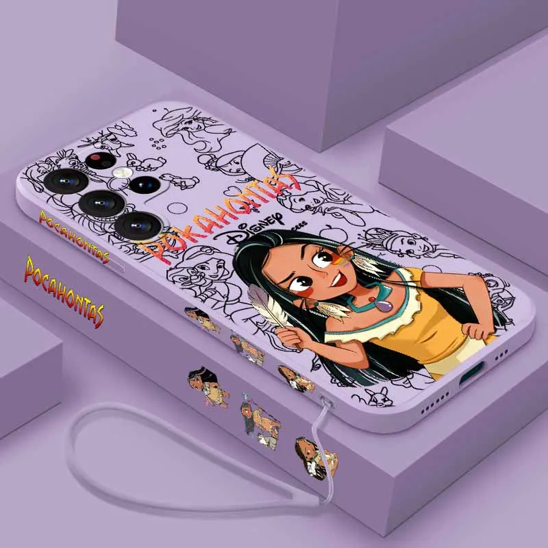 Capa de Celular Disney Pocahontas para Samsung S26 S25 Edge S24 S23 S22 S21 S20 Ultra Plus Lite, Capa Líquida Macia com Cordão Esquerdo