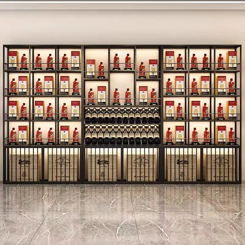 

Wine cabinet Wine rack Commercial floor-to-ceiling wine display stand Against the wall Winery Baijiu display cabinet