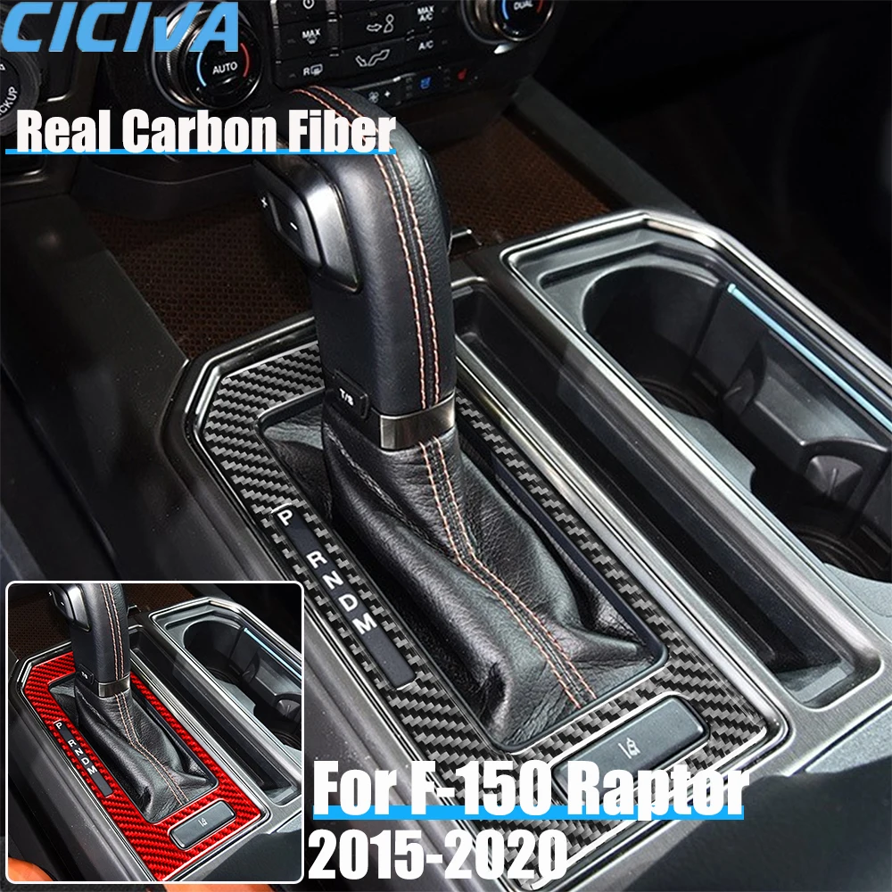 

Real Carbon Fiber Car Accessories Gear Shift Panel Decorative Trim Cover Soft Sticker For Ford F150 SVT Raptor 2015-2020