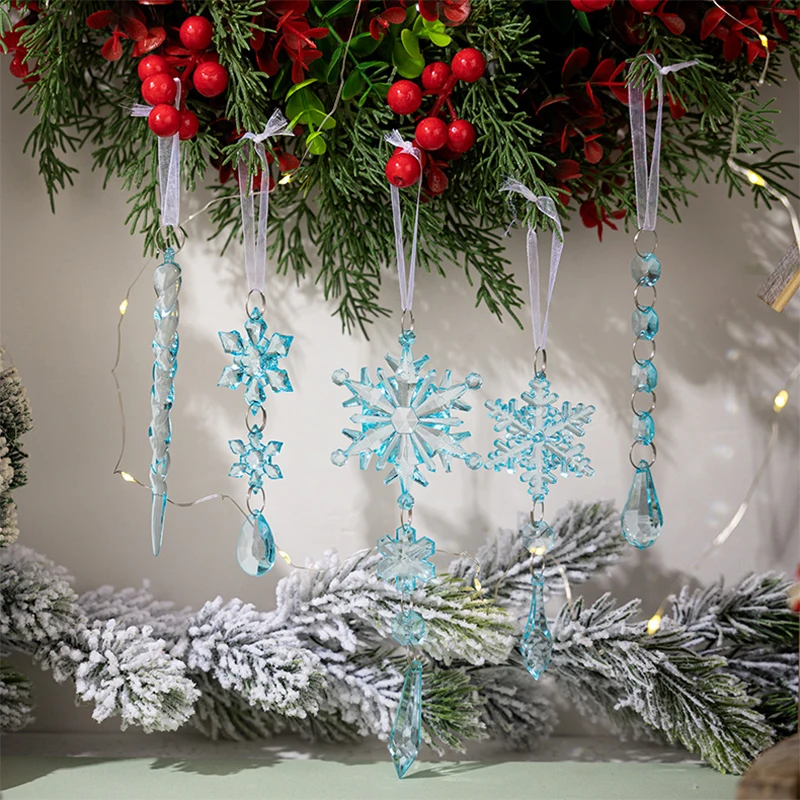 5Pcs Acrylic Clear Snowflake Hanging Decoration Icicles Ornaments Set Christmas Tree Pendant Christmas Decorations Gifts image 5