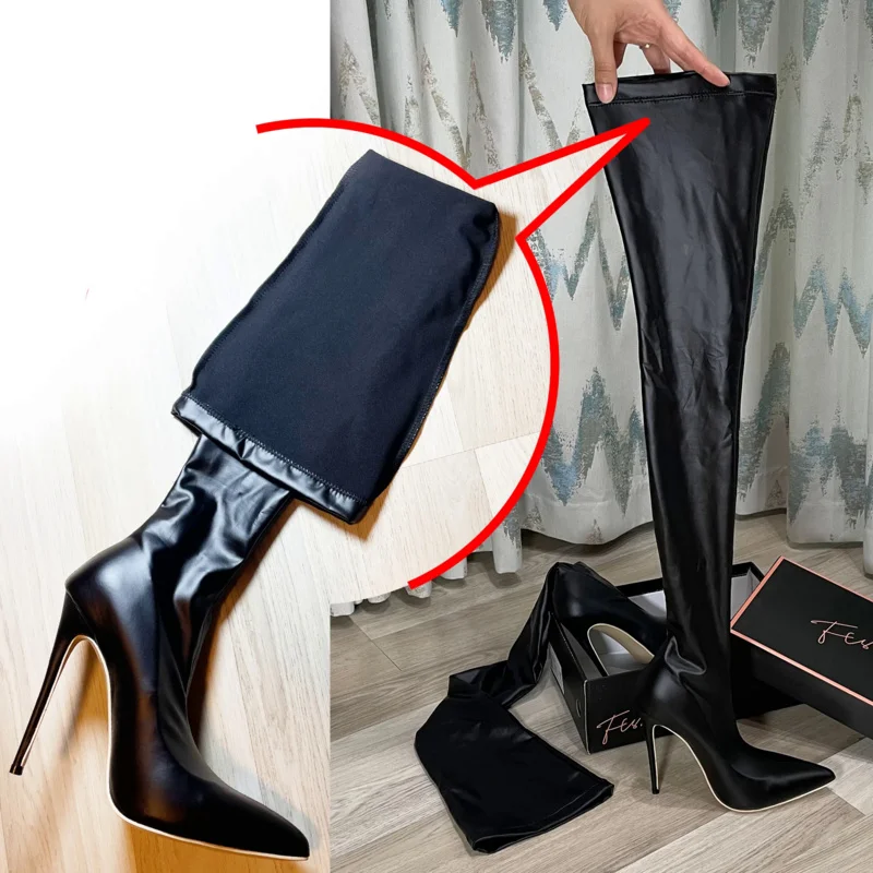 Ftshist-Botas de tacón superalto para mujer, zapatos de tacón de aguja por encima de la rodilla, calcetín elástico de piel sintética, zapatos ajustados para Cosplay