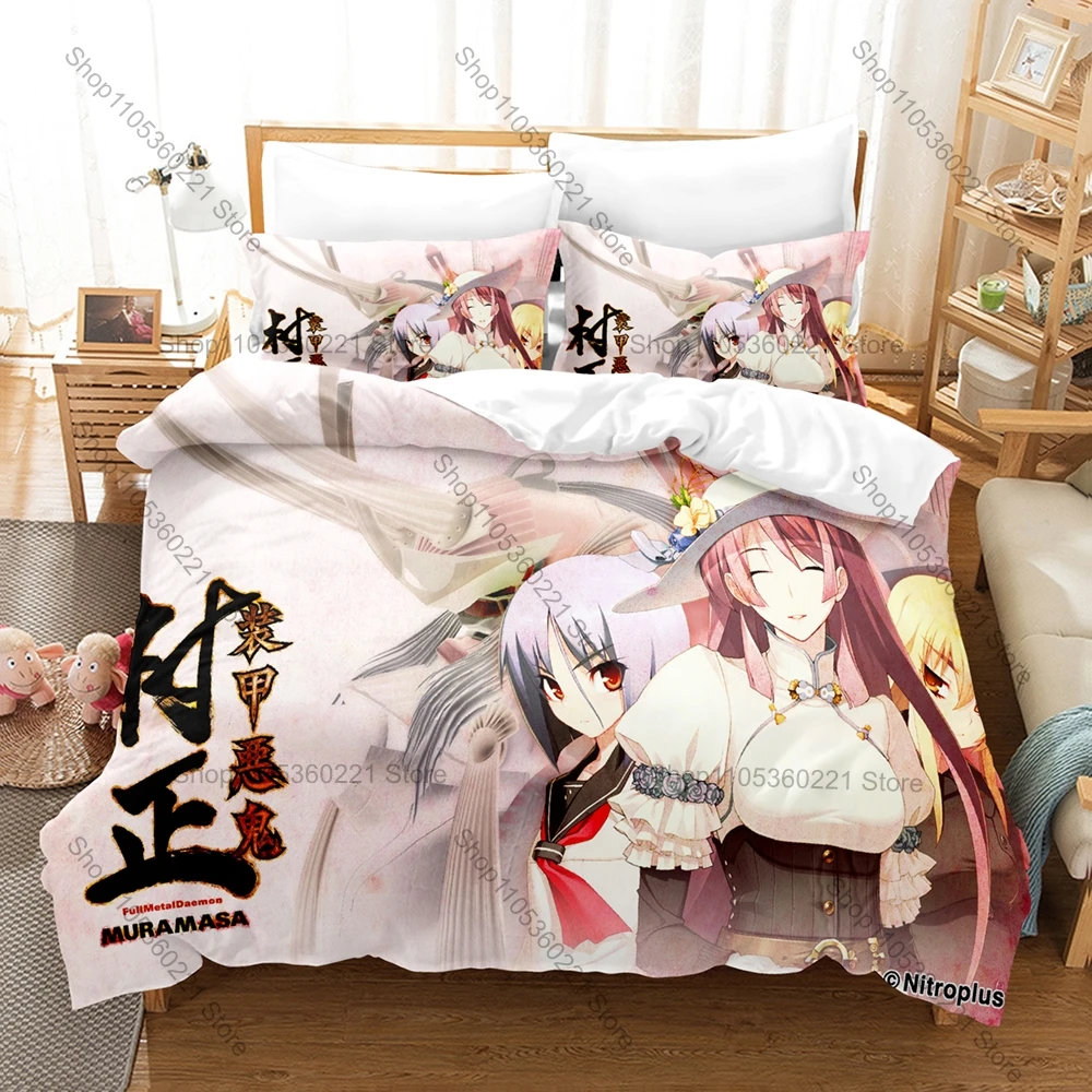 Cool Full Metal Daemon Muramasa Cursed Red Samurai Armor Warfield Fire Dark Fantasy HD Print Bedding Set Duvet Cover + 2 Pillowc