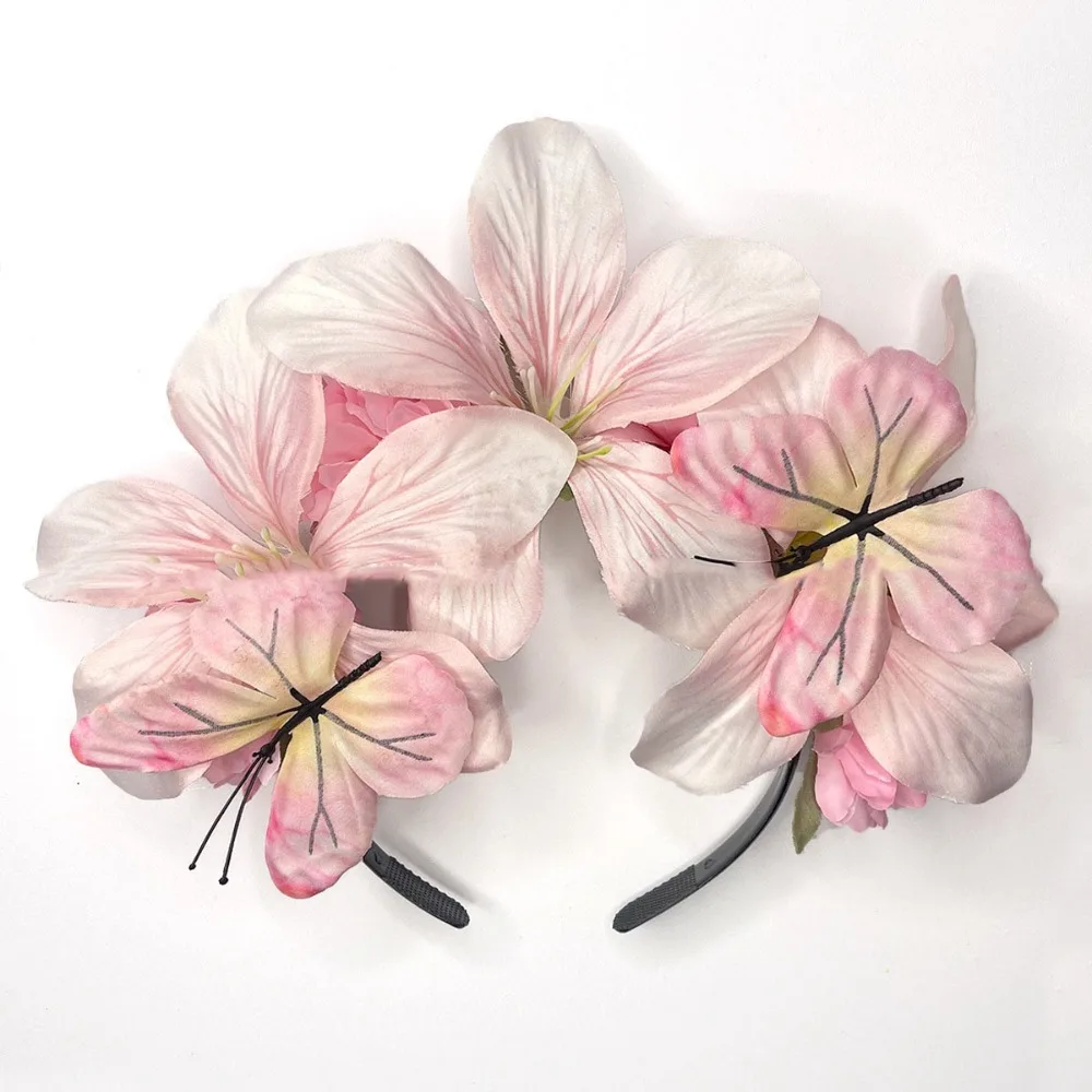 

Sweet Simulation Flower Hair Hoop Garland Butterfly Floral Crown Hairband Elegant Headband Carnival Hair Accessories Cosplay