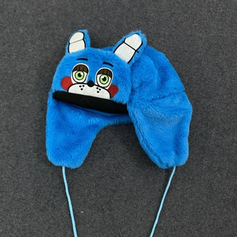 Outdoor Autumn Winter Blue Bear Face Cartoon Embroidery Warm Windproof Double Layer Cotton Lei Feng Hat with Ear Protection