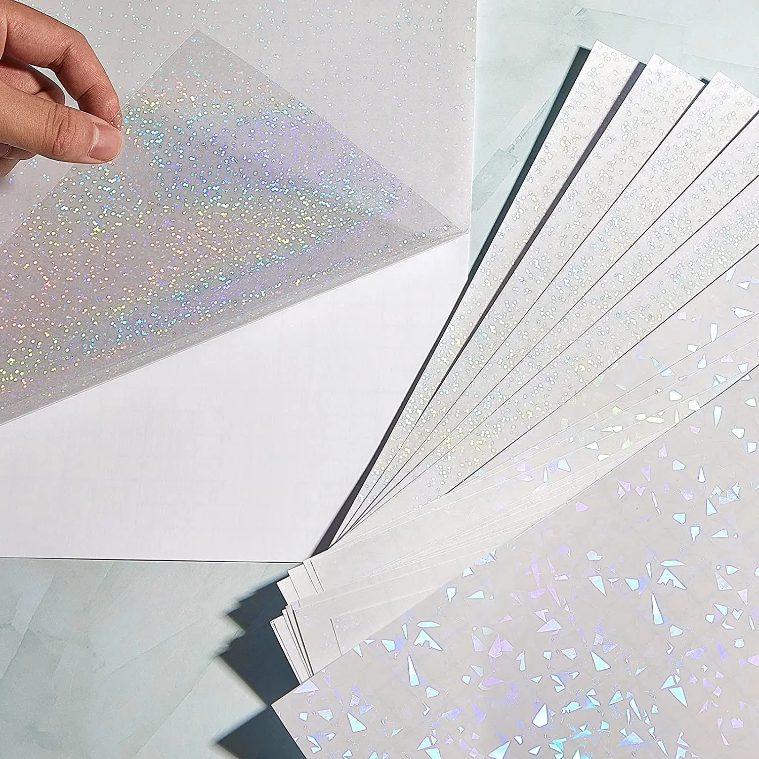 10pcs A4 Holographic Cold Lamination Film Sheets Self Adhesive Holo Sticker Sheet Heart Stars Broken Glass Gem Snowflake Glitter