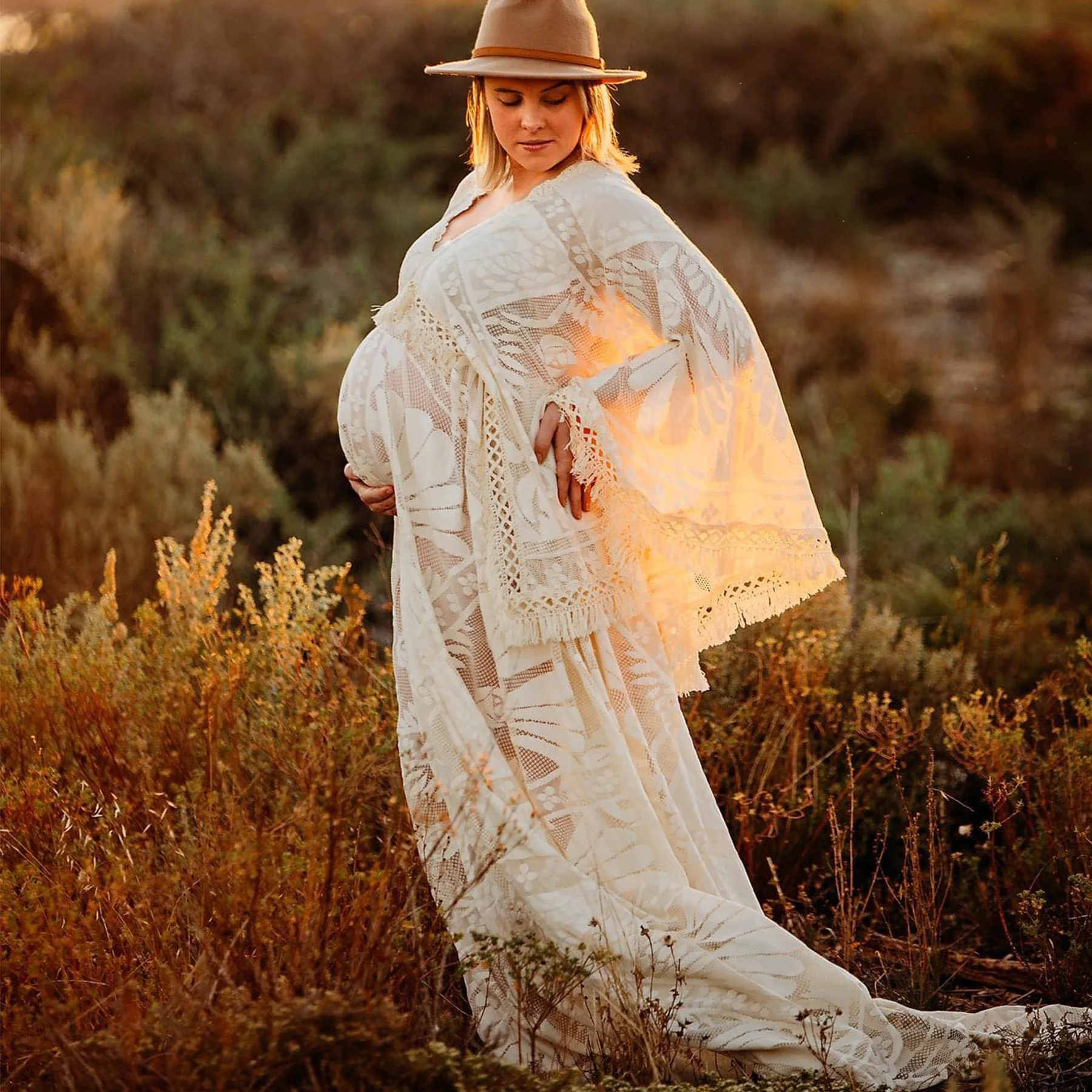 Don & Judy-Robe en dentelle à col en V et manches évasées pour femme enceinte, maxi accessoire de photographie, robe de séance photo de douche de bébé, vêtements Boho