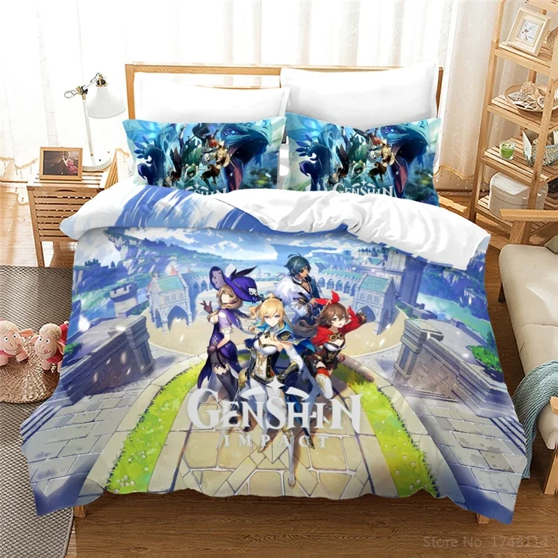 Doce menina conjunto de cama rainha rei tamanho genshin impacto jogo 3d impressão capa edredão conjunto roupas para crianças menino adultos decoração do quarto