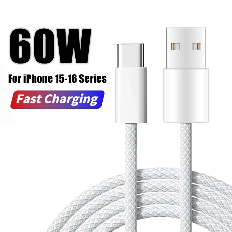60W USB C-telefoonkabel voor iPhone 16 15 17 Pro Max 17 Air Plus Snel opladen Type-C Opladen Gevlochten kabels USB naar Type C datalijn