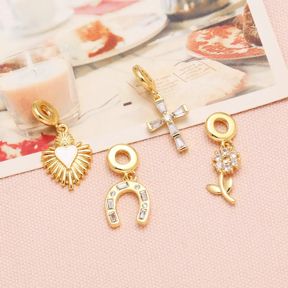 OCESRIO Trendy White Crystal Cross Pendant for Necklaces Copper Gold Plated Heart Flower Jewelry Making Component pdtb675