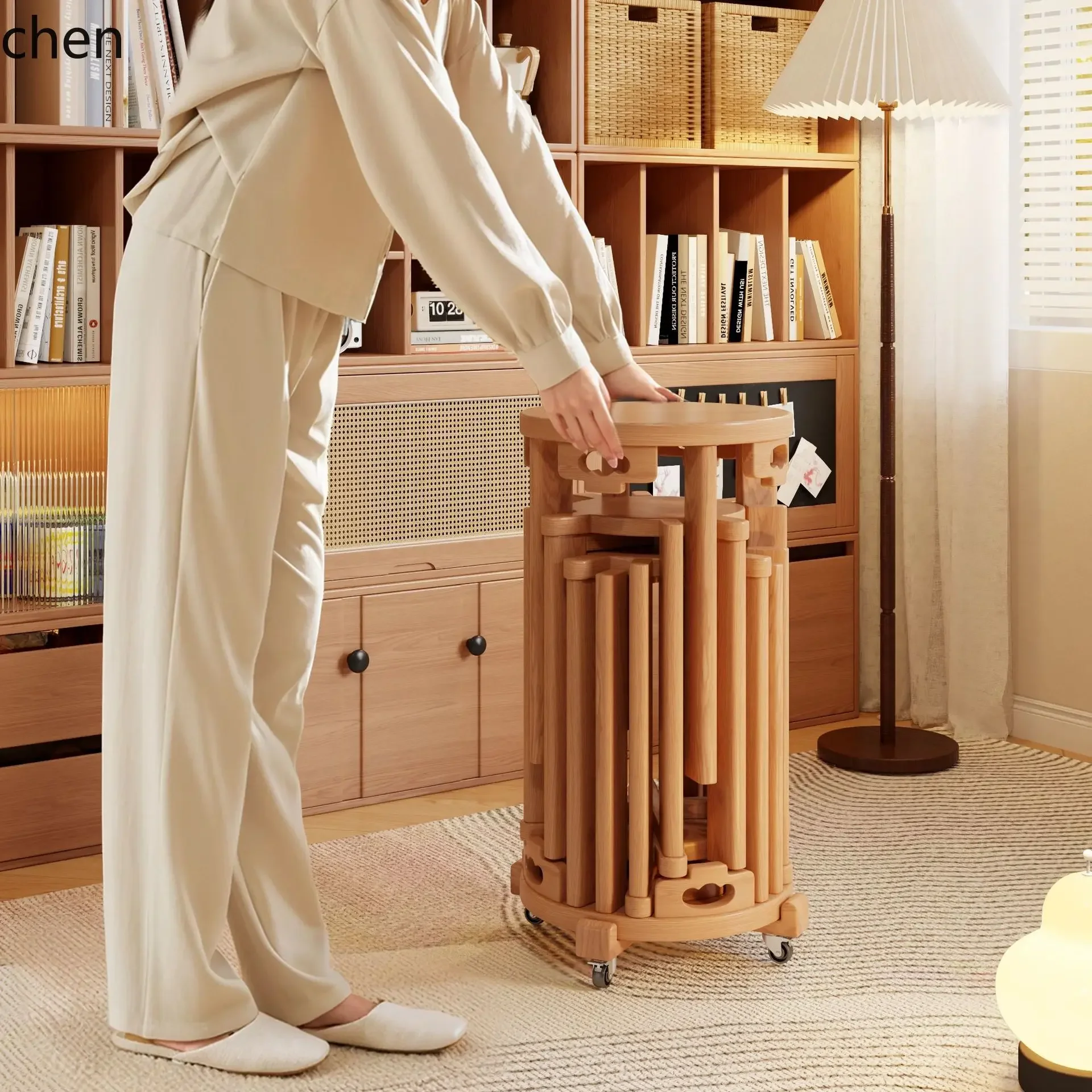 YFY Solid Wood  Stackable Modern  Round  Table  New Chinese Style Stacking  Chair Sofa Side Table