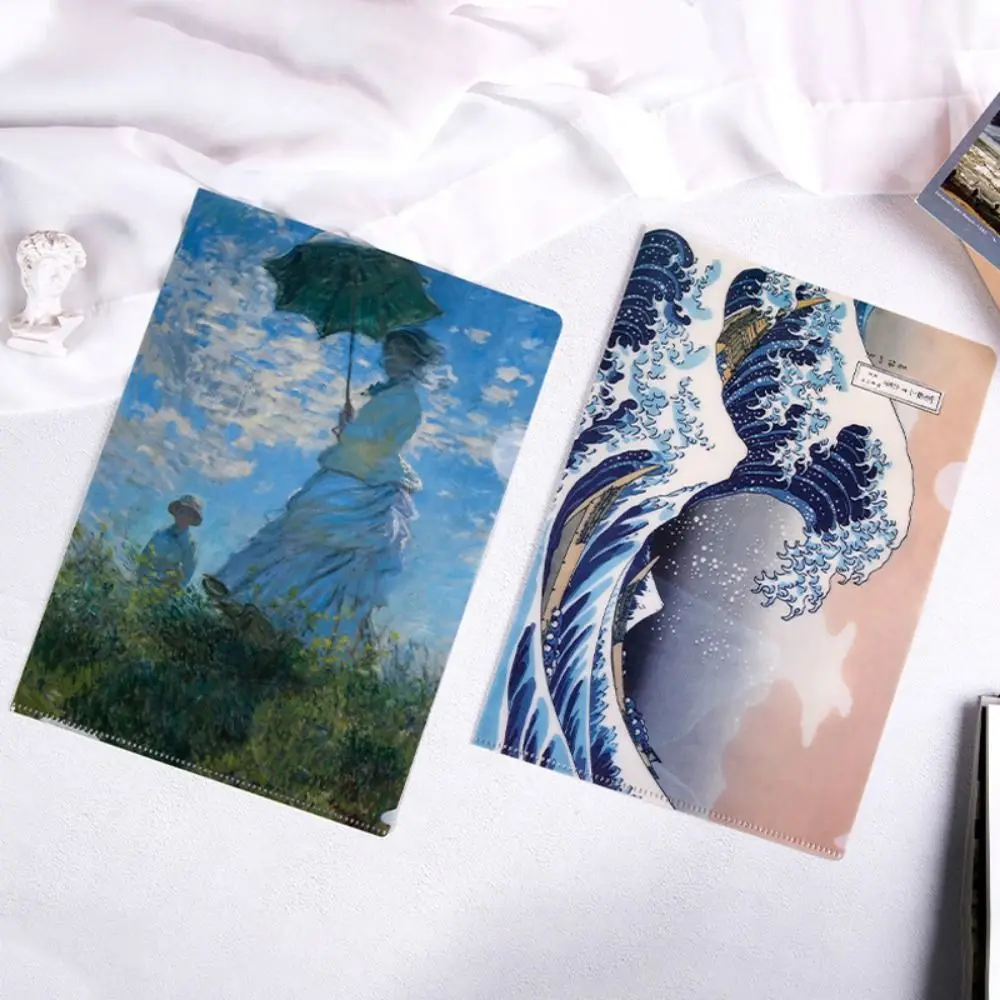 Cute Storage Bag L Shaped Folder Documents Famous Painting Series A4 File Folder Presentation Folder Paper Organizer Student